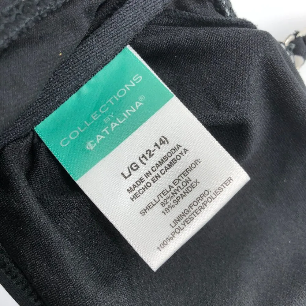 Collections by Catalina Bikini Top Removable Cups Halter Polka Dot Black White L - Image 3