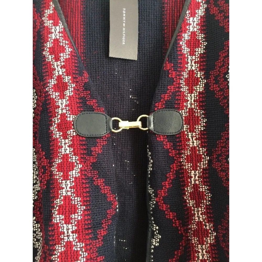 Tommy Hilfiger Southwestern Printed Poncho Aztec Blue Red One Size Os Native - Image 3