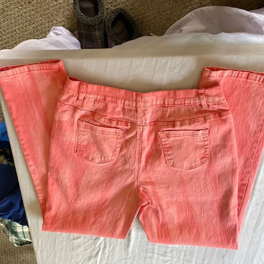 DG2 Diane Gilman Coral Tie Dye Jeans 10 Orange - Image 2
