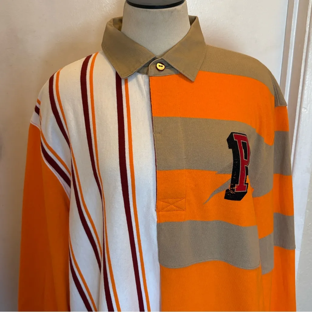 PUMA Orange Tan White Burgundy Striped Collegiate Logo Collared Shirt $95 NWT M - Image 8