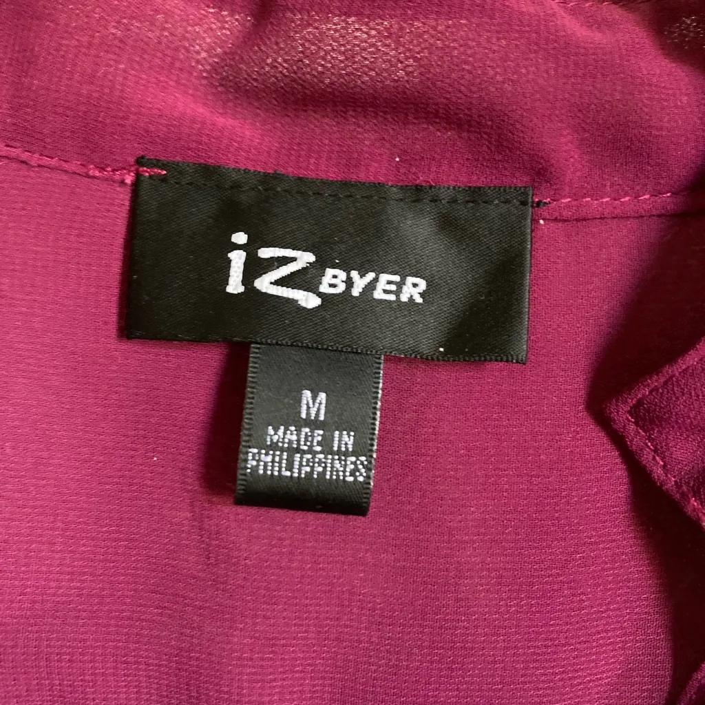 🌞IZ Byer Sheer Maroon V Neck 3/4 to Long Sleeve Portofino Blouse - Image 2