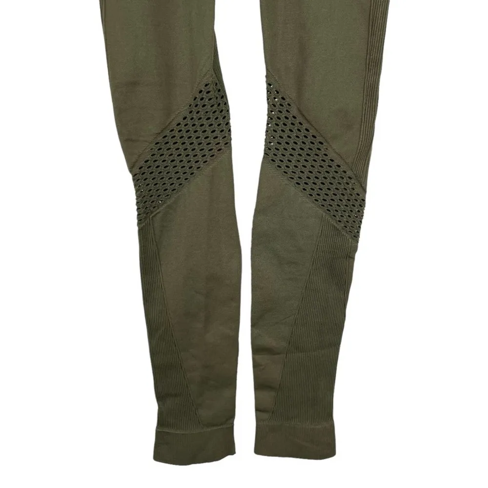 Alala Essential Seamless Tight Leggings Ribbed and Perforated Size S Army Green - Image 13