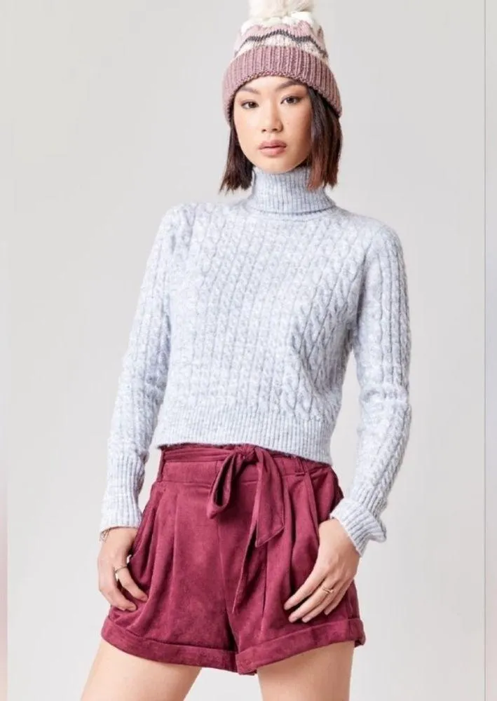 NWT Francesca’s Tara Faux Suede Cuffed Shorts Burgundy High Waisted Pockets SZ L Size L - Image 5