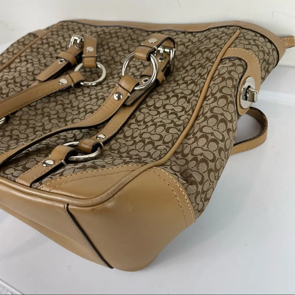 Coach Signature Tan Jacquard Leather Buckle Tote Shoulder Bag - Image 10