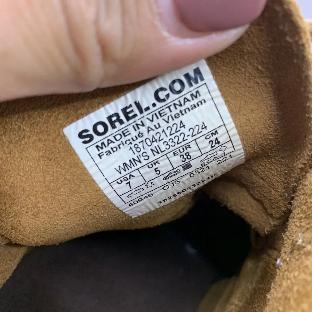 Sorel Evie Lace Tan Suede Wedge Bootie Camel Brown Size 7 E4 - Image 7