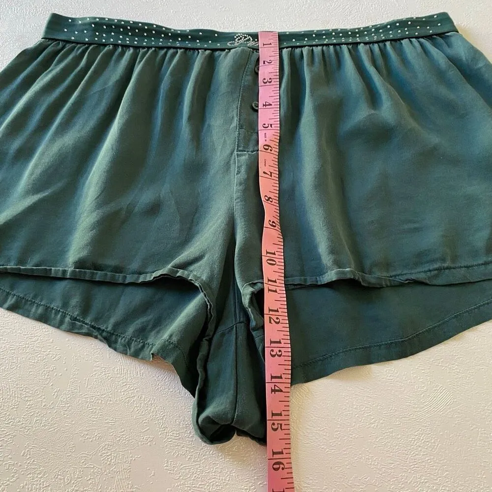 Victoria’s Secret PINK Satin Pajama Shorts Green XL | Rhinestone Logo - Image 6