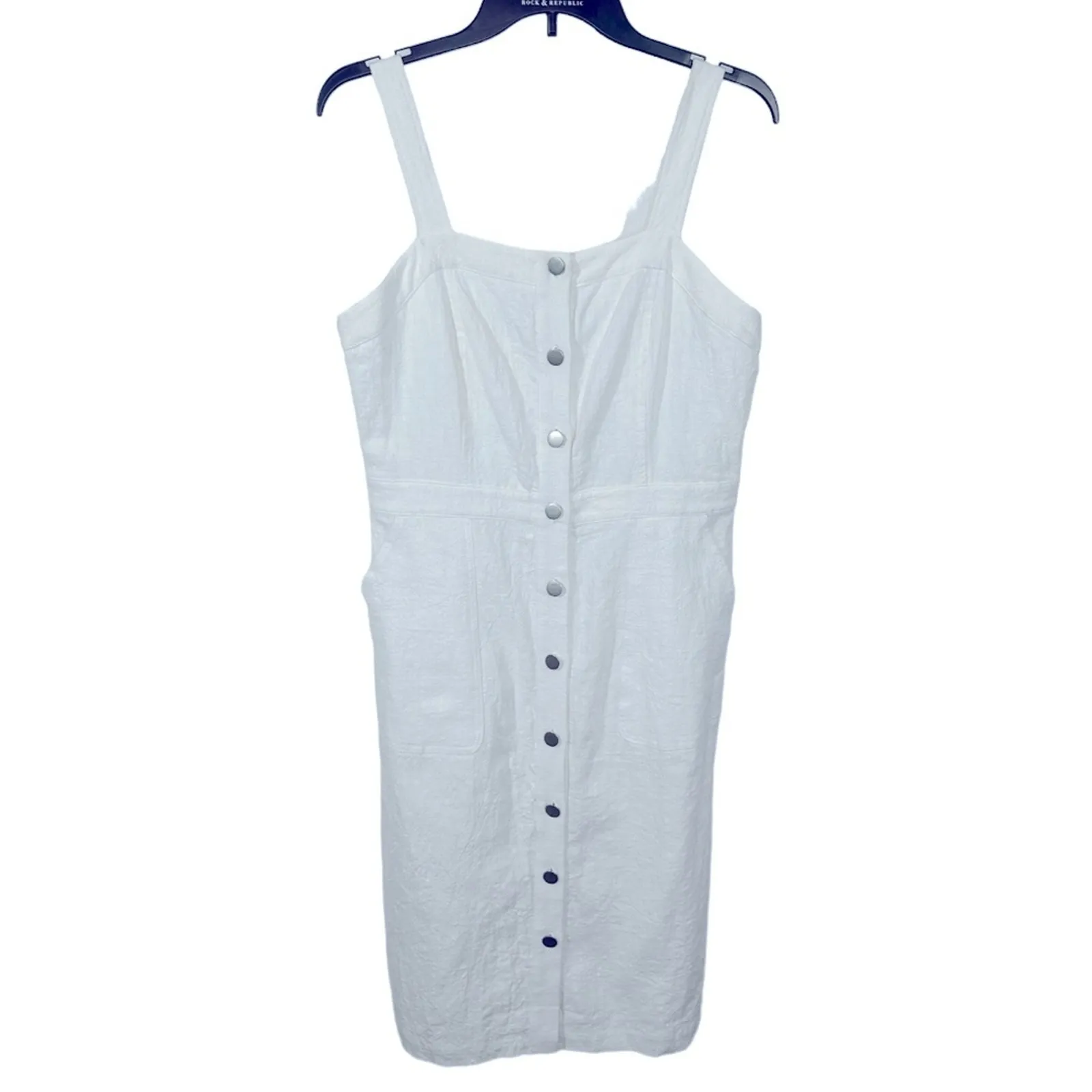 Skies Are Blue Anthropologie Linen Overall Snap Dress Medium NWT - Image 2