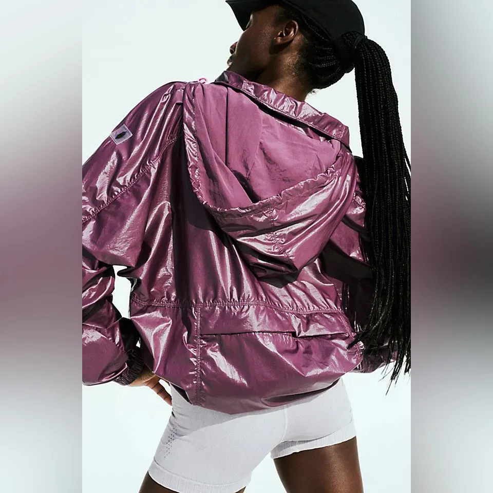 FP MOVEMENT Spring Showers Packable Rain Jacket XS 26” p2p Black Tea $128 NWT Purple - Image 10