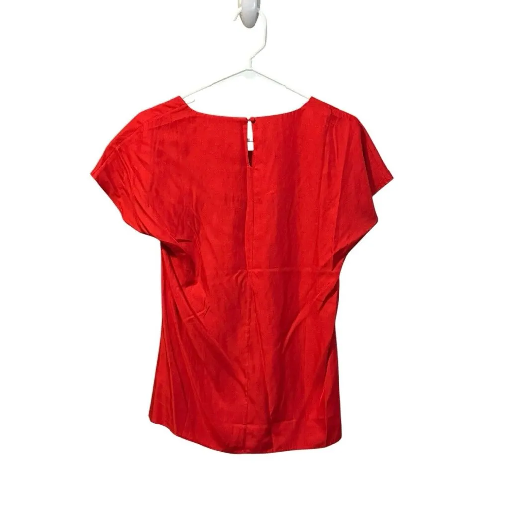 Boden Red Size 6 Short Sleeve‎ Blouse Pleated Neck Silk Blend Keyhole Luxury NWT - Image 2