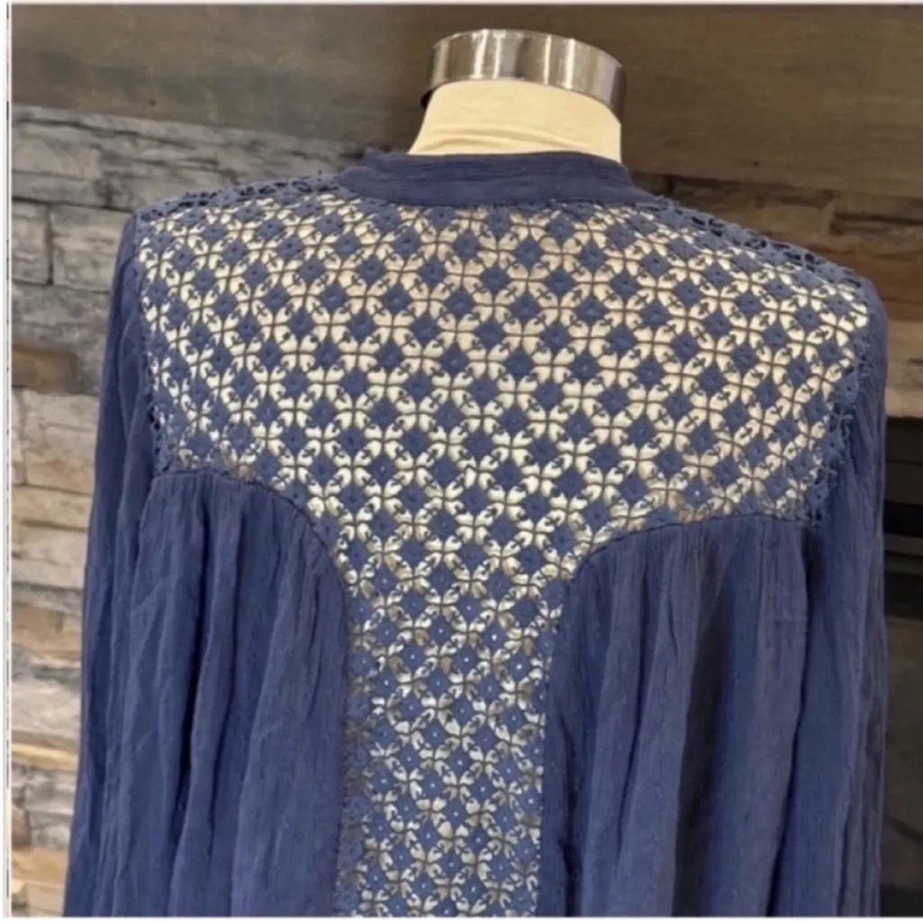 Free People Navy Lace Blouse - Image 5