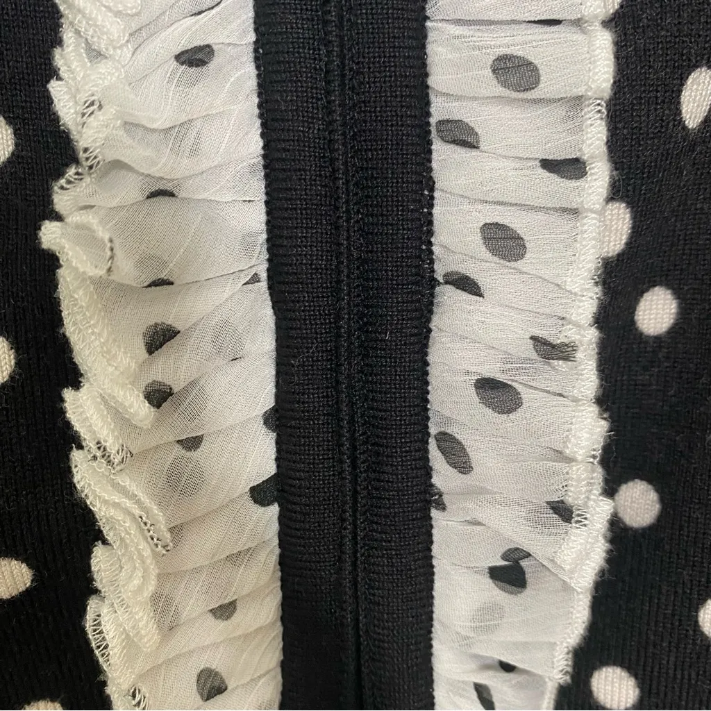 White House Black Market Polka Dot Chiffon Ruffle Front Cardigan Sweater  L - Image 7
