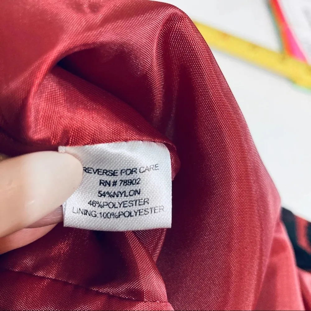 Red Black striped silky cropped blazer, size PS - Image 3