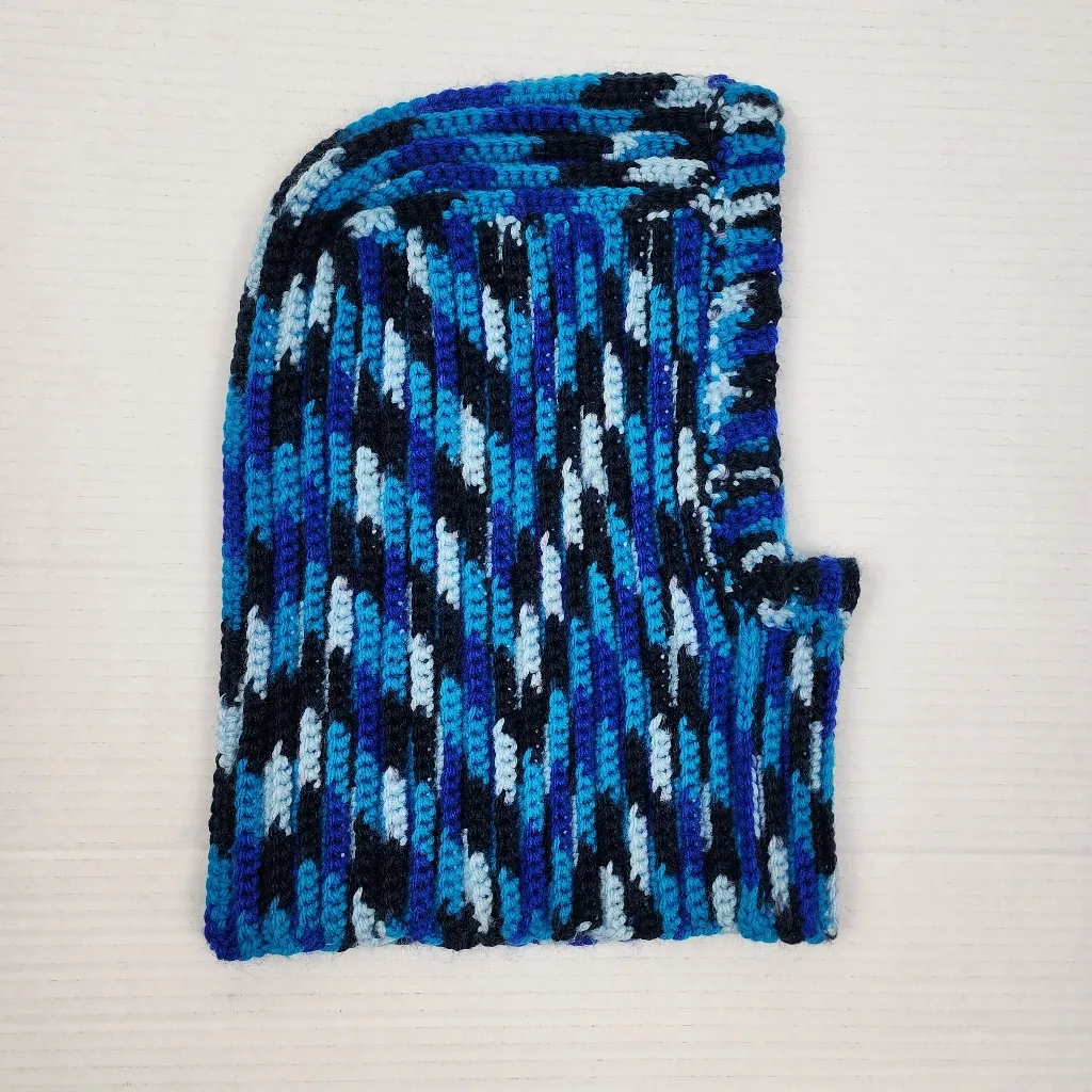 New Crochet Handmade Ribbed Balaclava Blue Black - Image 5