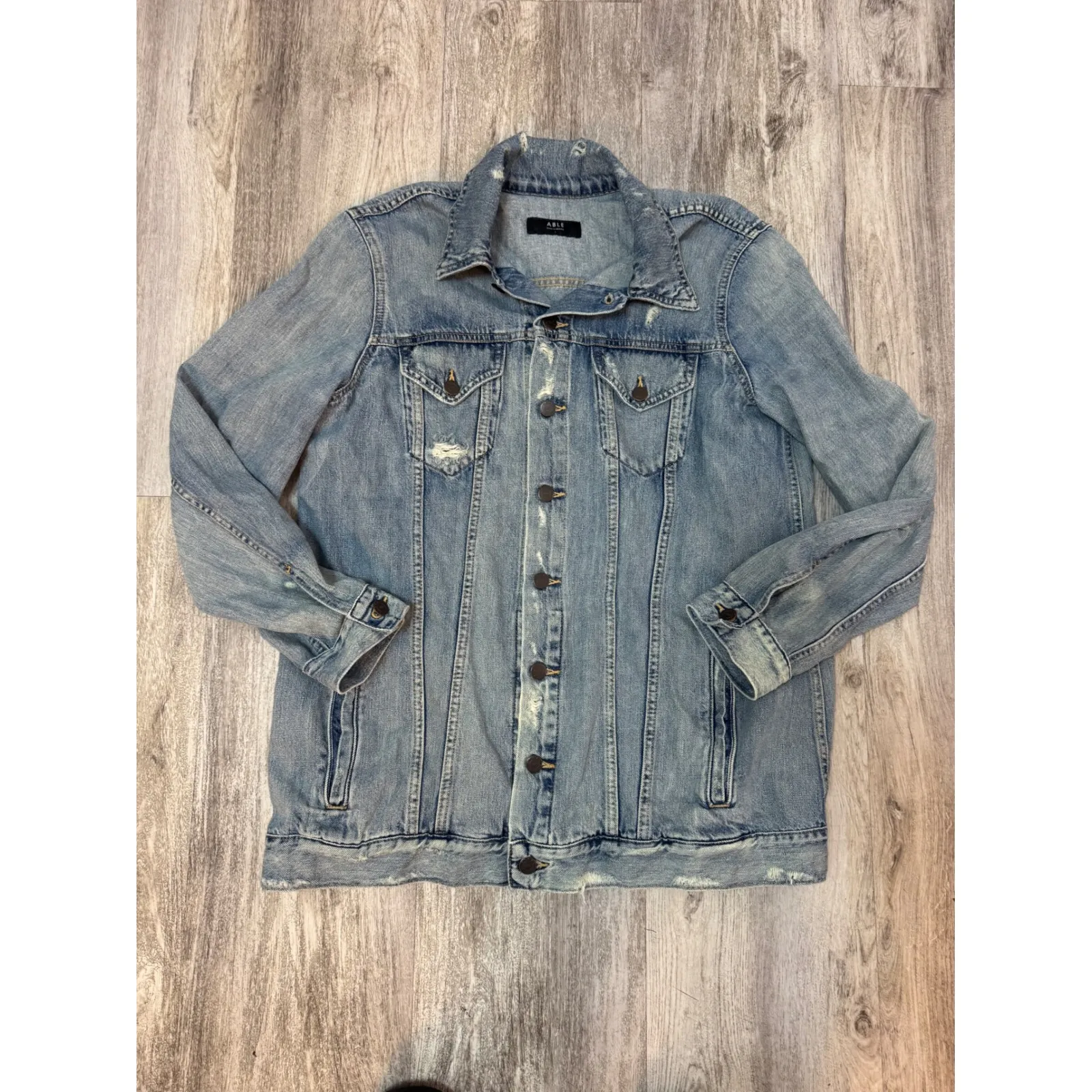 Anthropologie Able The Merly Denim Jean Jacket Trucker Style Size L Blue Size L - Image 6