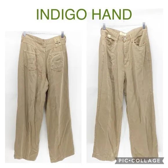 Indigo land relaxed high waisted wide leg soft pants made in USA sz 30 Tan - Image 2
