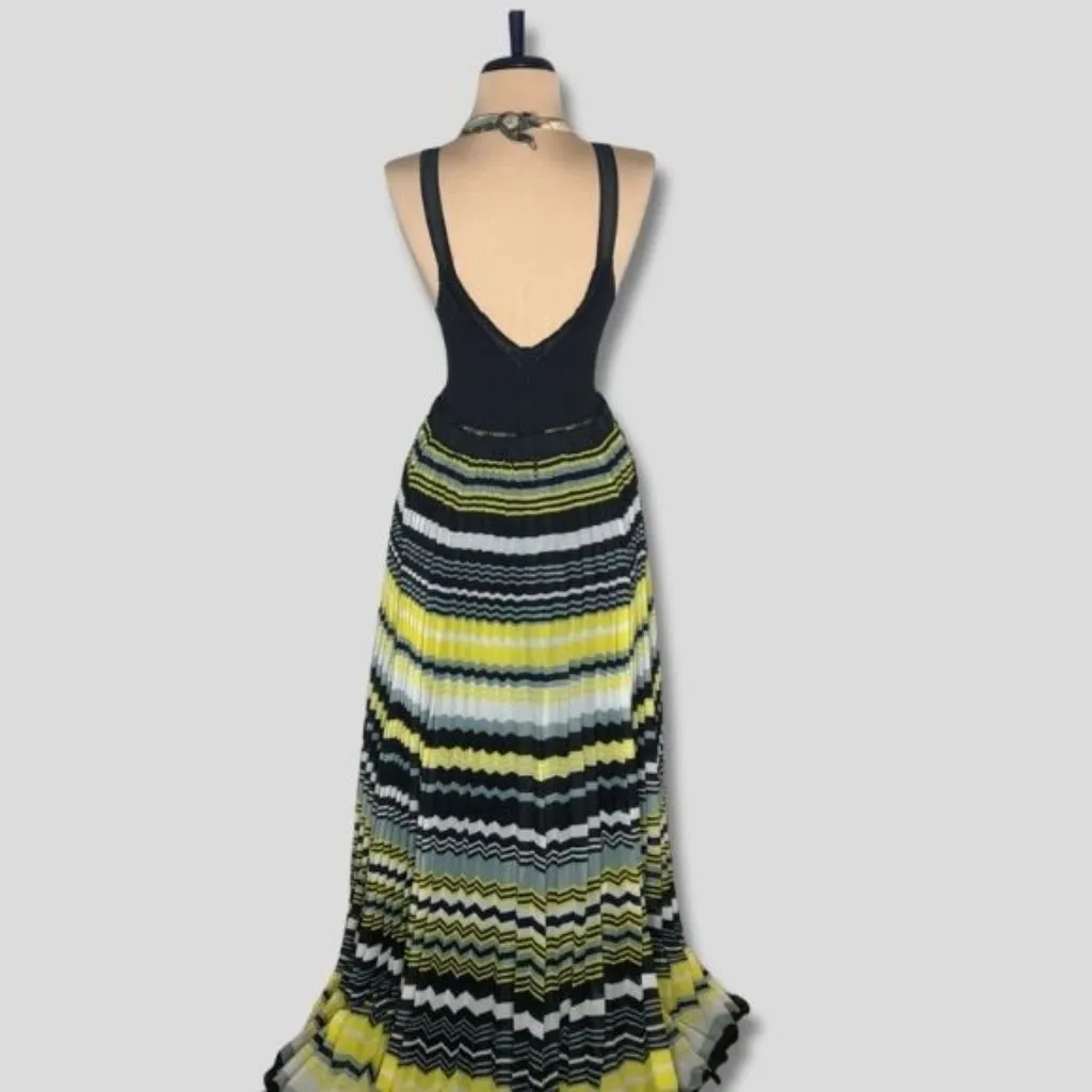 Free People Poly Organza Maxi Dress Fit & Flare Striped Pleated Multicolor sz M - Image 2