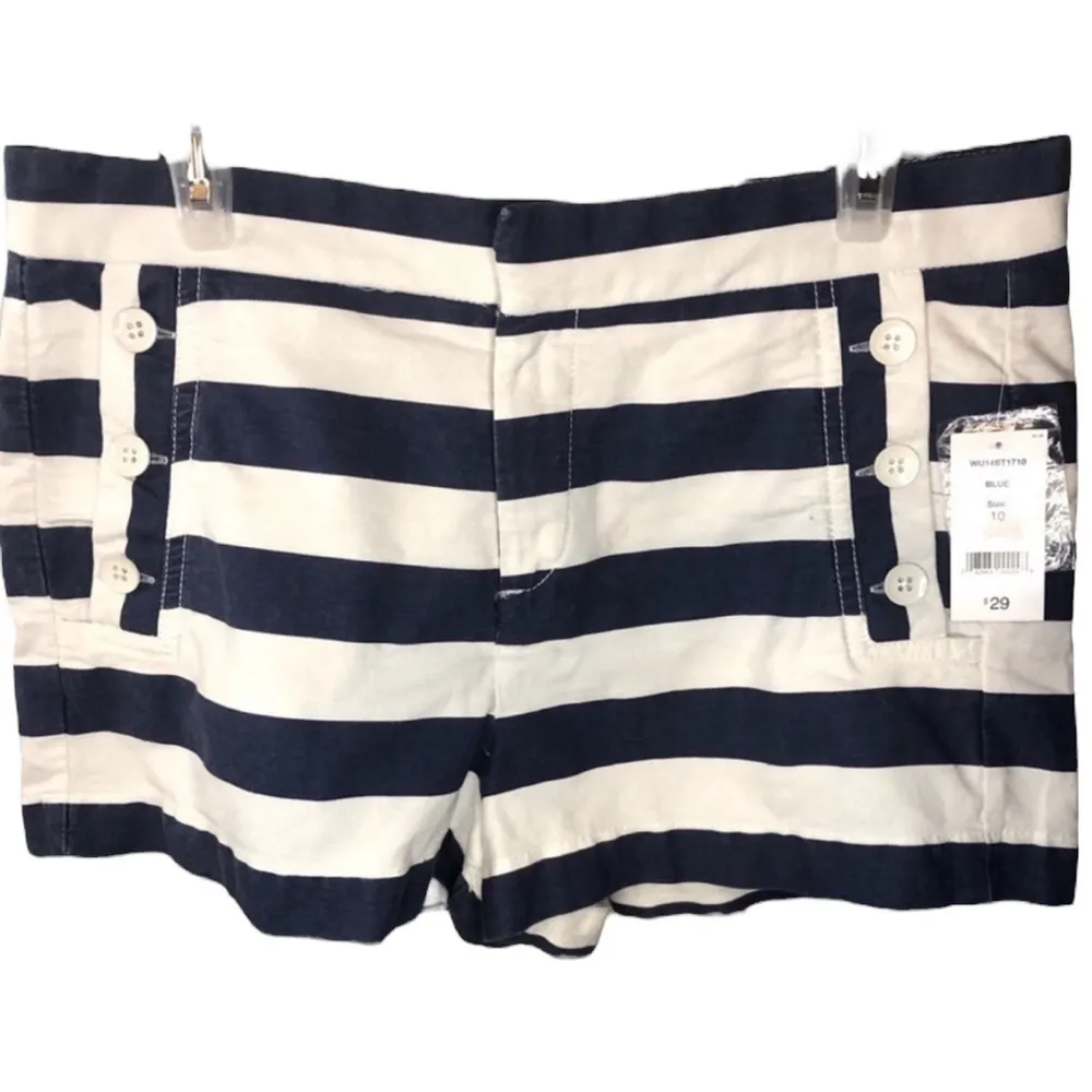 Joe Fresh Blue White Striped Cotton High Rise Nautical Coastal Shorts Womens 10 - Image 7