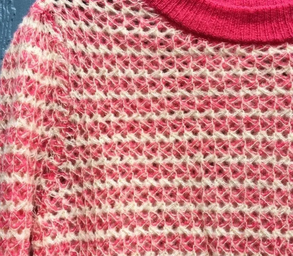 WAYF Nordstrom Open Knit Pullover Sweater Pink White Winter Fall Autumn NWT M - Image 3