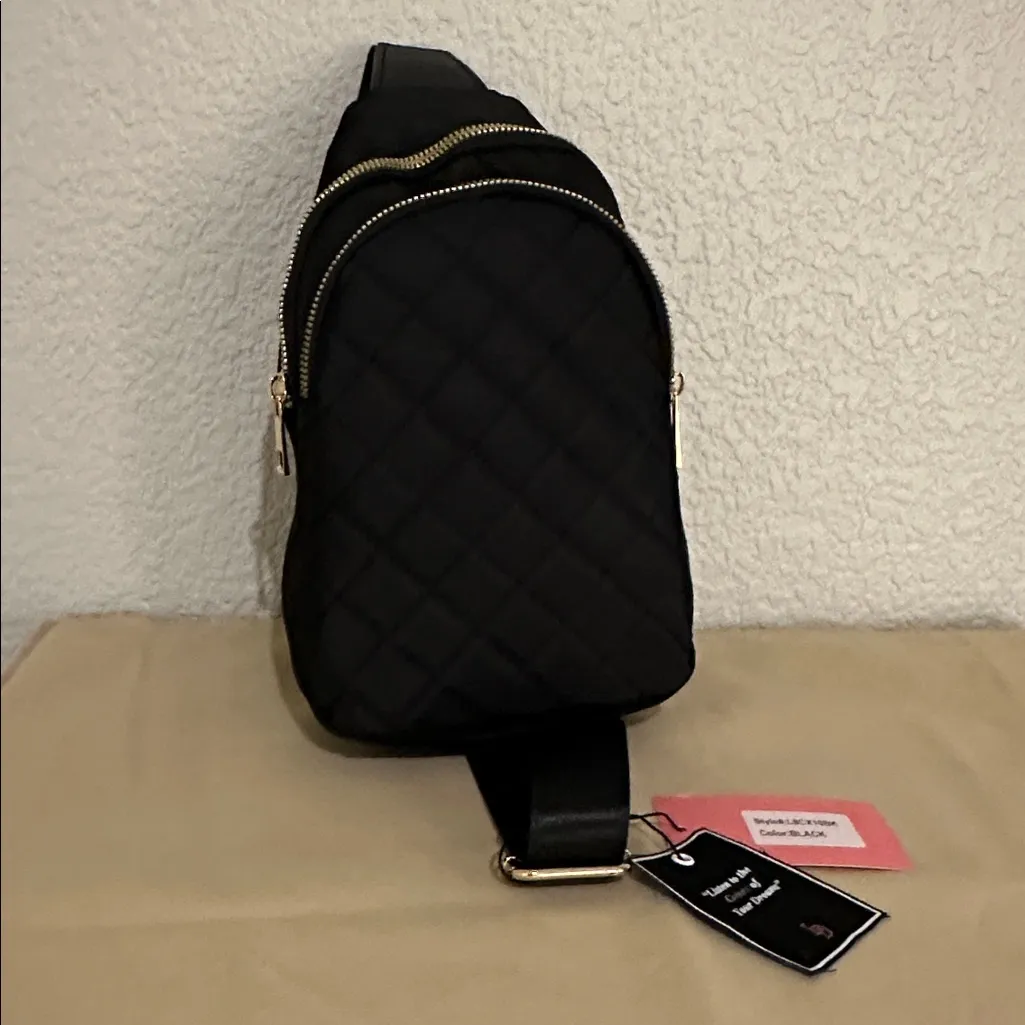 Black Quilted Sling Bag - Image 6