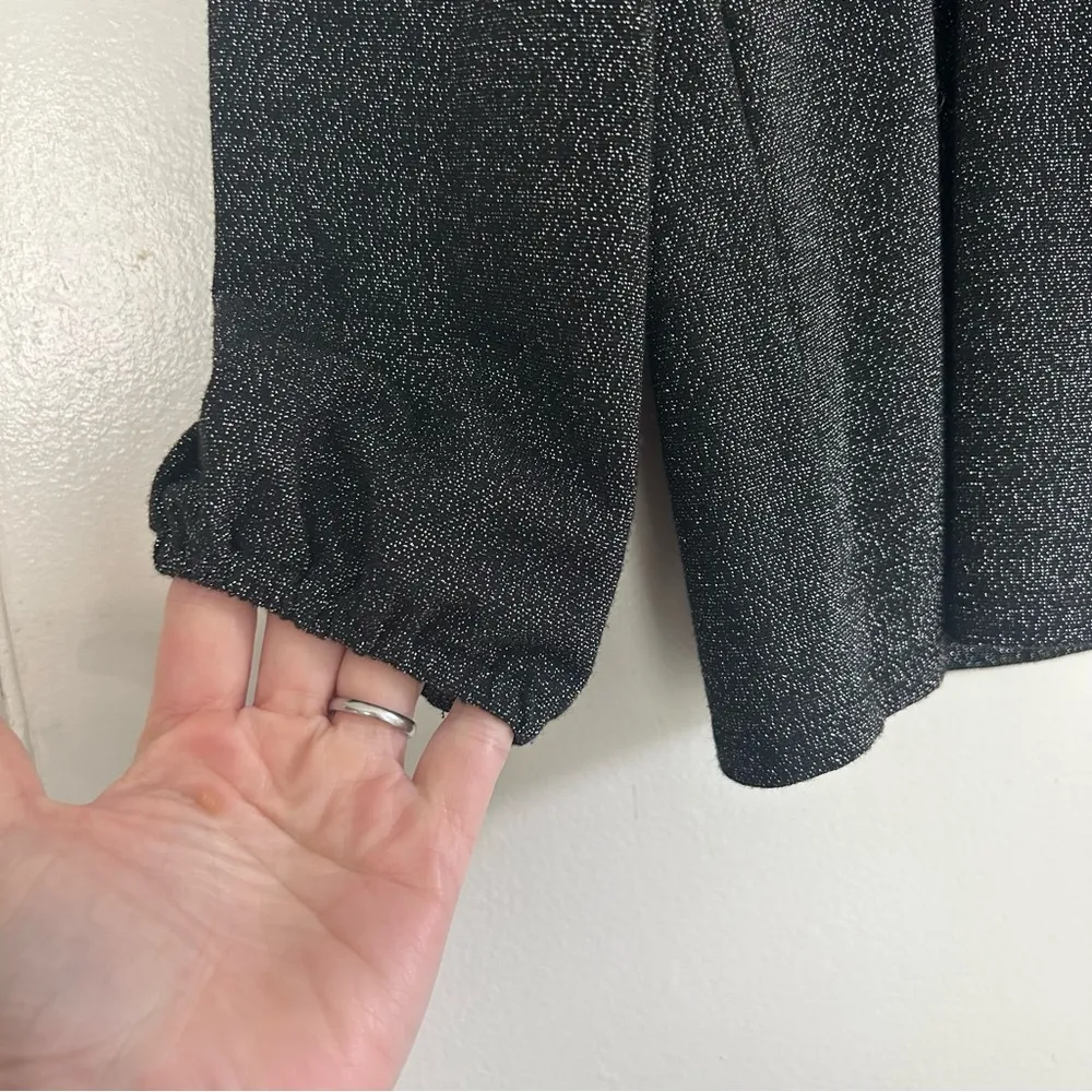 Who What Wear Black Silver Metallic Long Sleeve Top M - Image 6