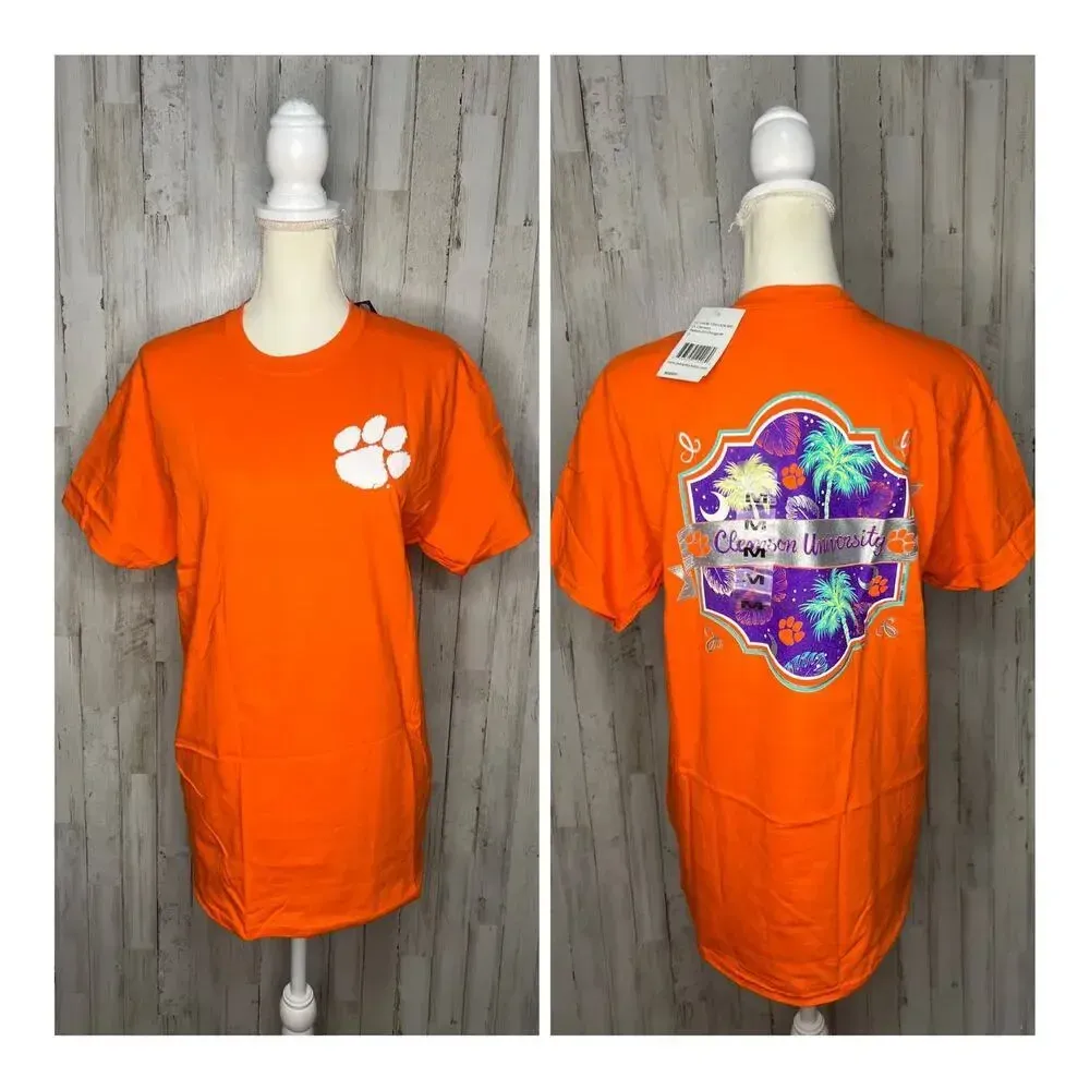 NWT Clemson University Orange Neon Palmetto‎ Trees Short Sleeve Unisex T-Shirt - Image 3