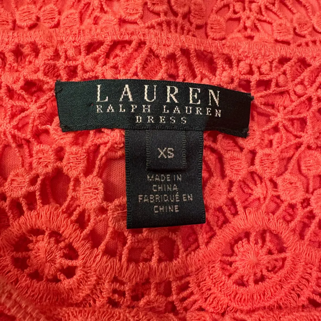 Ralph Lauren Sheath Midi Dress Half Sleeve Round Neck Lace Overlay Romantic XS - Image 6