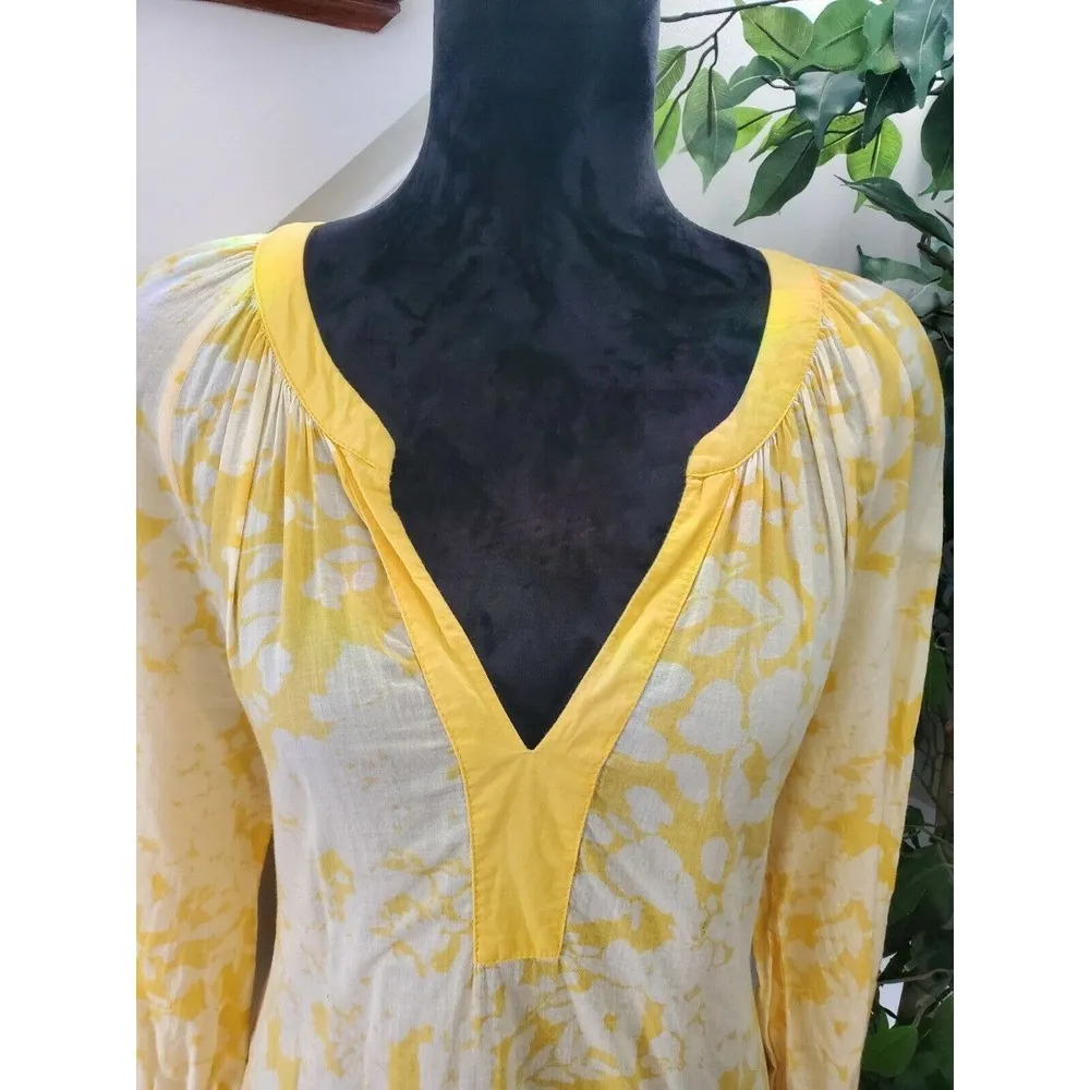 H&M Women's Yellow & White 100% Cotton V-Neck Long Sleeve Casual Blouse Size 14 - Image 6