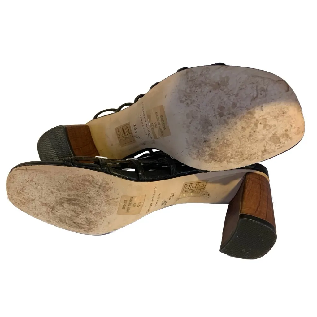 SIGERSON MORRISON BLACK LEATHER "DAINA" CAGED SLIDE BLOCK HEEL SHOES (36.5) Size 6.5 - Image 9