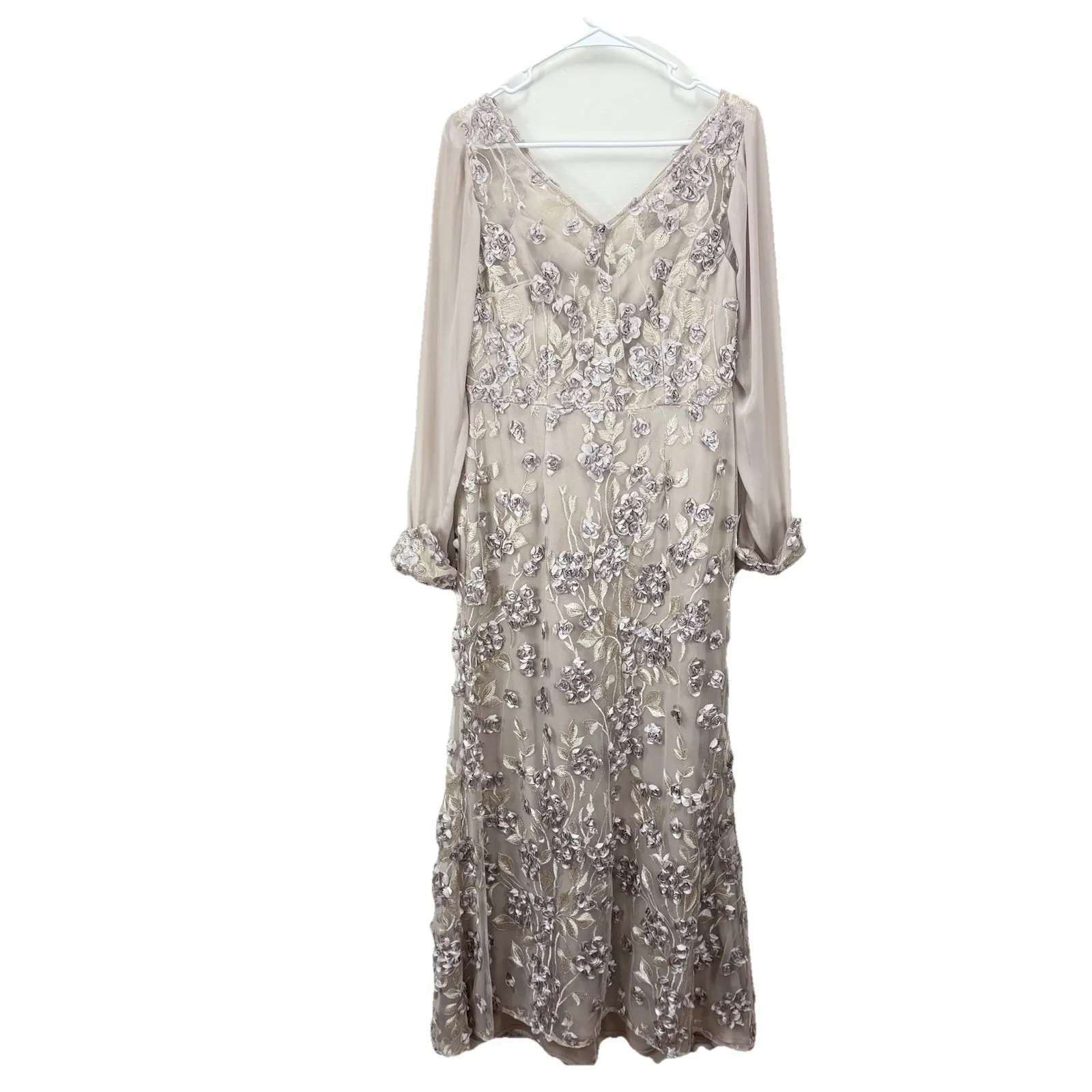 Alex Evenings Champagne Floral Rosette Embroidery Illusion Sleeve Dress‎ Size 6 - Image 2