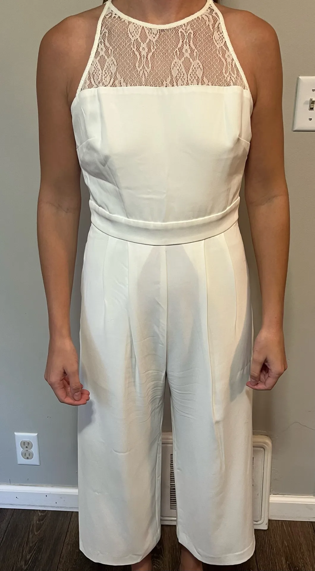 White Lace Keyhole Wide Leg Ankle Jumpsuit  - Image 4