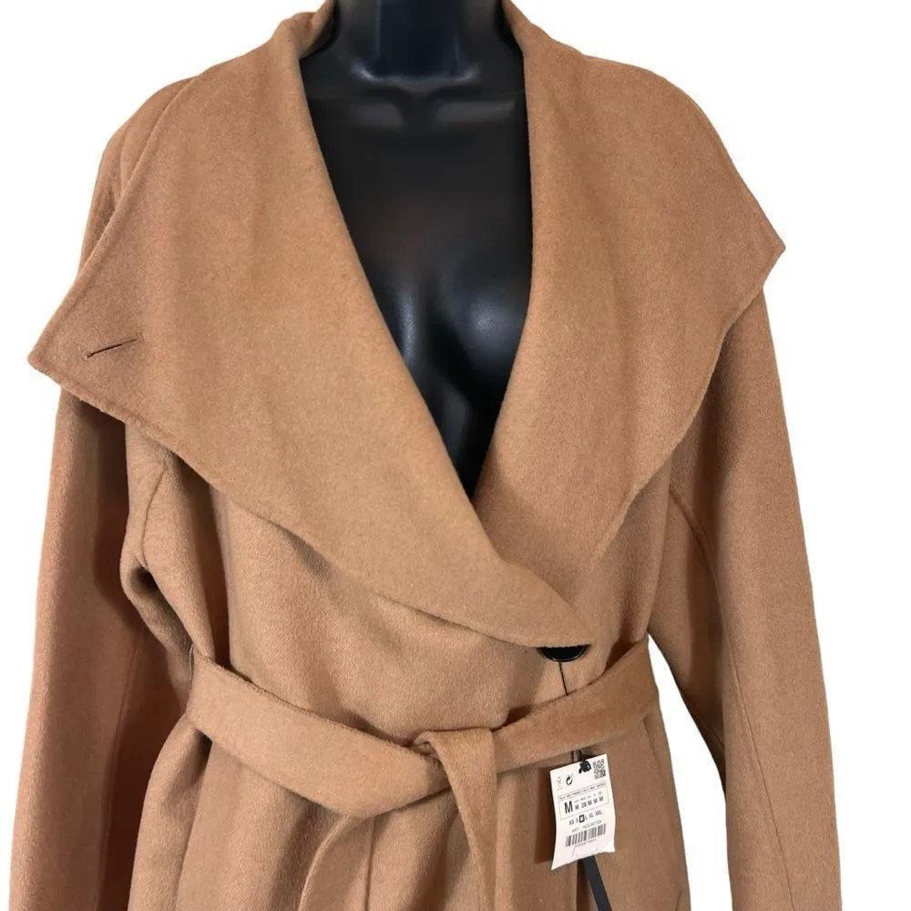 Zara Handmade Camel Beige Waterfall Wool Blend Draped Coat - Image 2