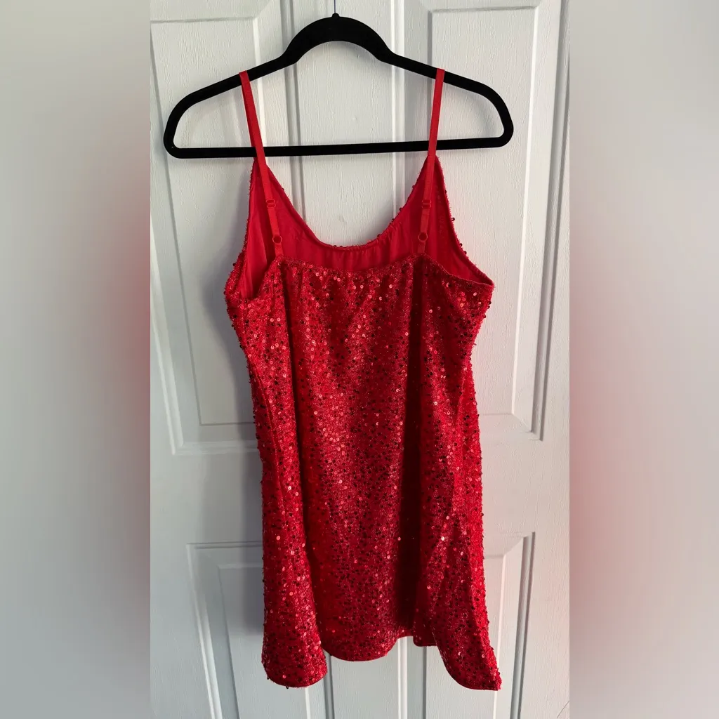 Red Sequin Mini Party Dress | Sparkly Slip Style | Size L Size L - Image 4