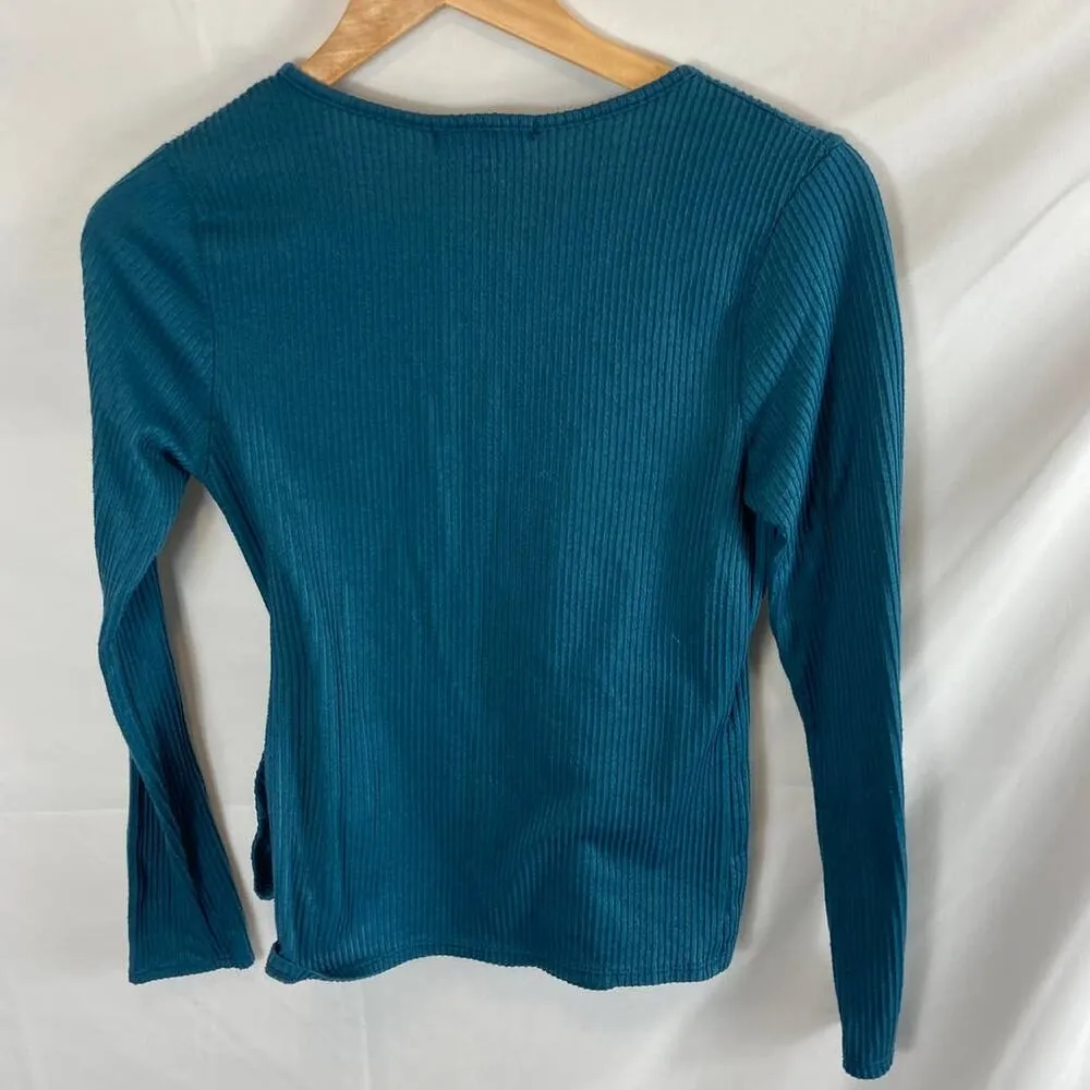 Caution to the Wind Ribbed Long Sleeve Teal Blue Top Size XS - Image 5