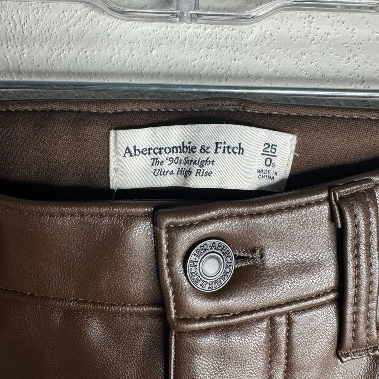 Abercrombie & Fitch Brown High Waist Faux  Leather 90’s Straight Leg Pants - Image 9