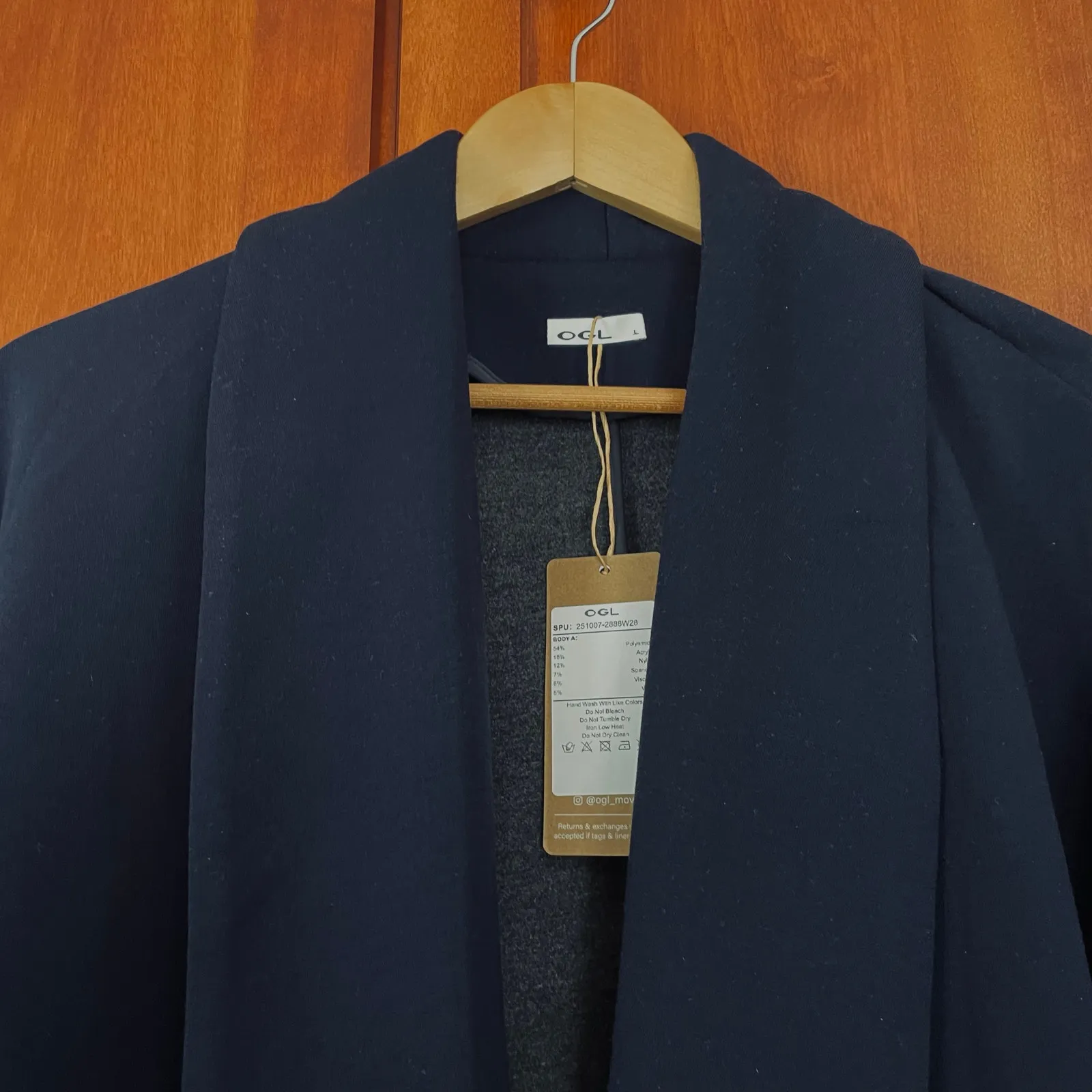 OGL Jacket Shawl Collar Open Front Size Large NO BELT Blue - Image 3