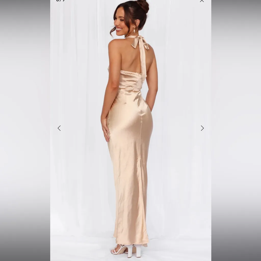 Hello Molly THE CLEO HALTER SATIN MAXI DRESS CHAMPAGNE - Image 3
