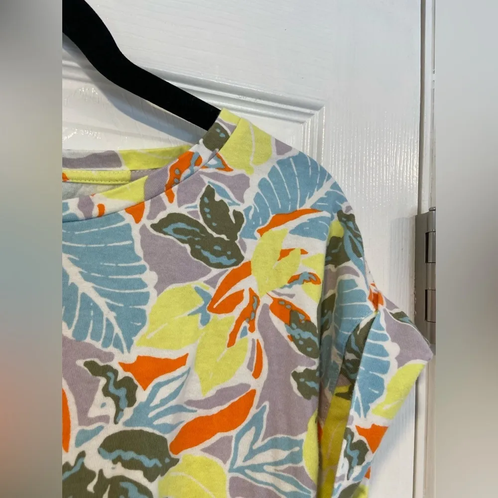 L.L. Bean Signature Size M Rangeley Cotton Tee Scoop Neck Lemon Floral Tee Shirt Yellow Size M - Image 3