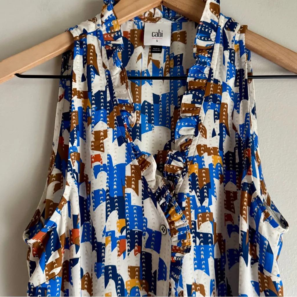 CABi #6106 Jigsaw Muli-Colored Button Front Sleeveless Blouse Spring 2022 Small - Image 6