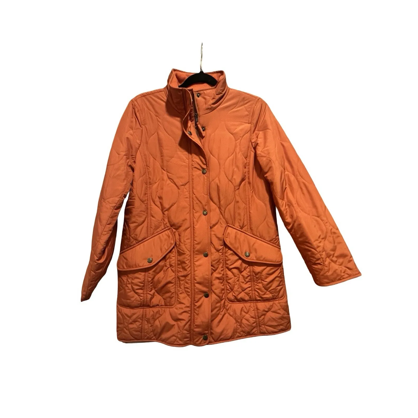 Talbots Quilted Long Puffer Jacket Size Med Petite Orange Classic Coat Winter - Image 3