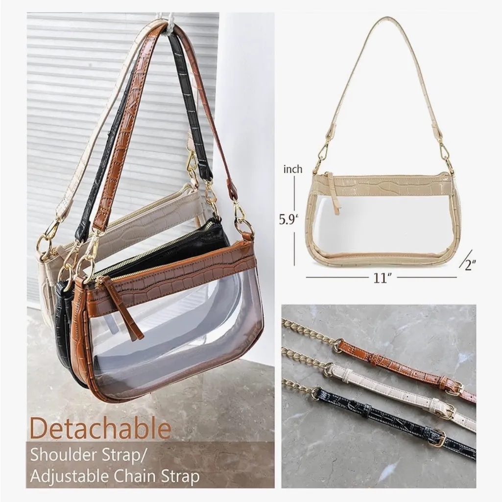 NEW Clear Shoulder Handbag Classic 90s Vegan Leather Crocodile Crossbody Purse - Image 6