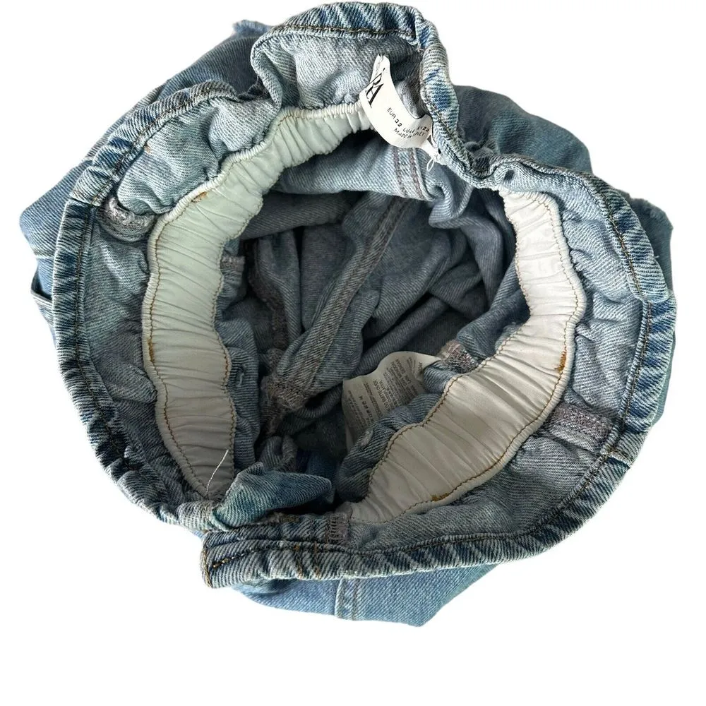 ZARA High Waisted‎ Denim Shorts Paperbag Waist Frayed Hem Size 0 Blue BOHO - Image 8