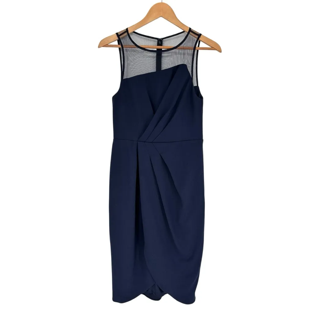 Adrianna Papell Draped Crepe Illusion Dress size 4 in Midnight Navy Sleeveless - Image 3