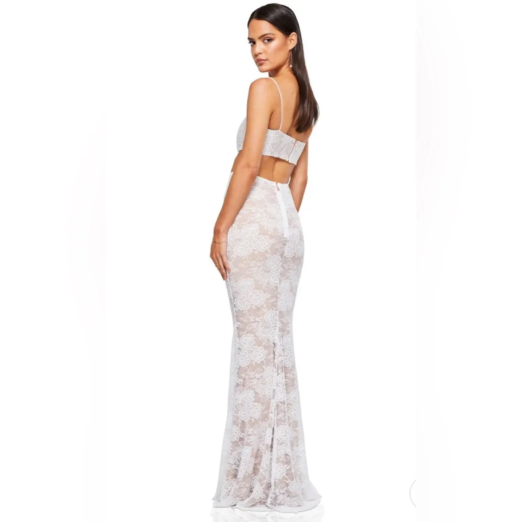NWT Nookie Heaven Lace Crop Top and Maxi Skirt Set‎ White Sz Medium $$439 - Image 2
