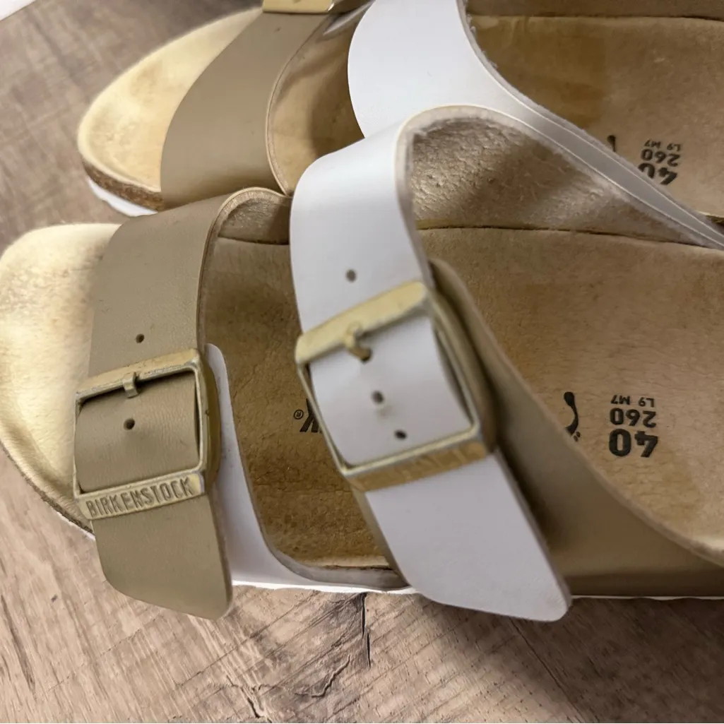 Birkenstock Women's Size 9 Arizona Split Birko-Flor sandal in white and gold - Image 4