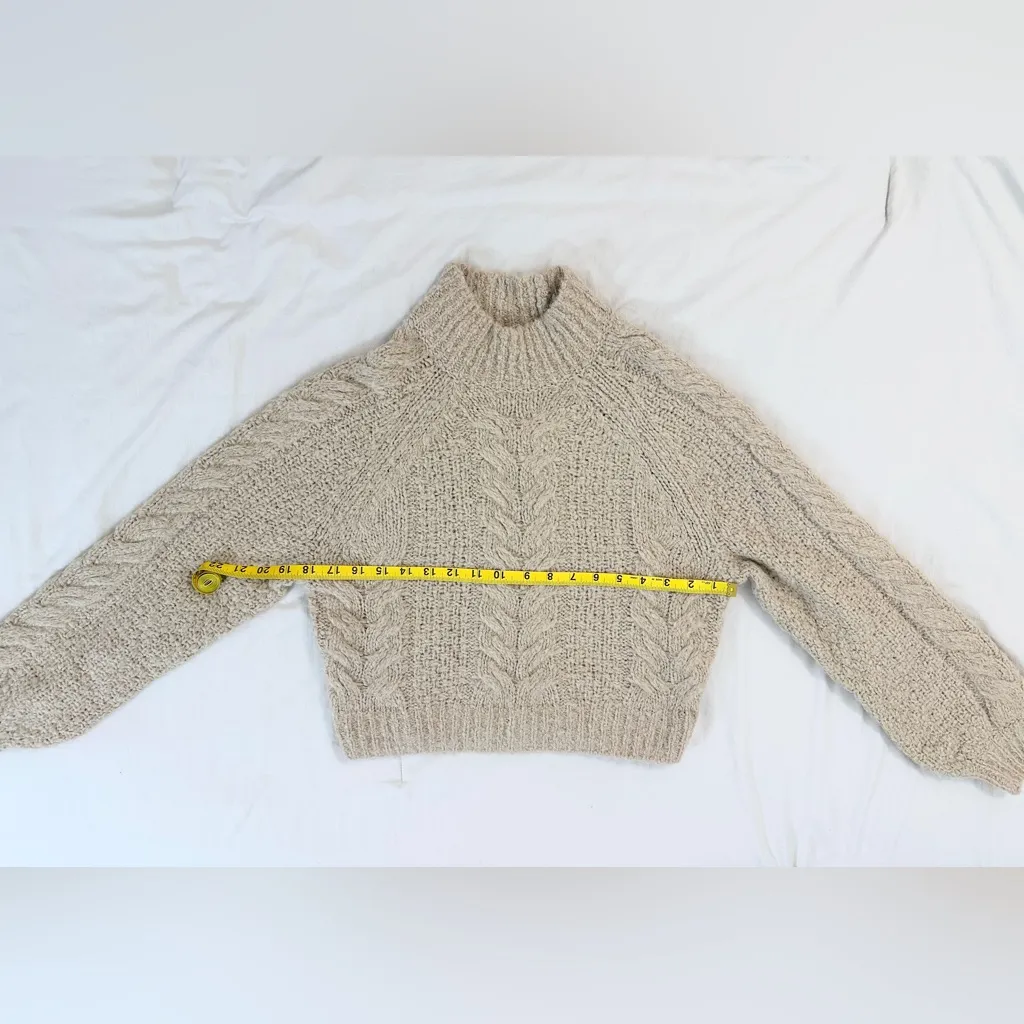 Sunday Best Cropped Cabled Knit Turtleneck Sweater - Beige/Tan - Image 5