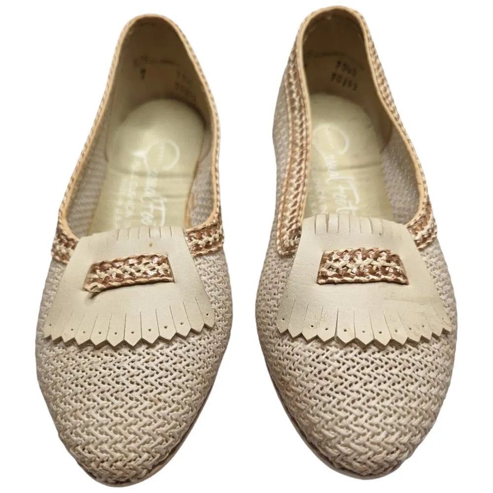 Vtg 1960s Casual Footwear Ivory Kiltie Woven Low Heel Pointed Toe Pumps 7 - Image 2