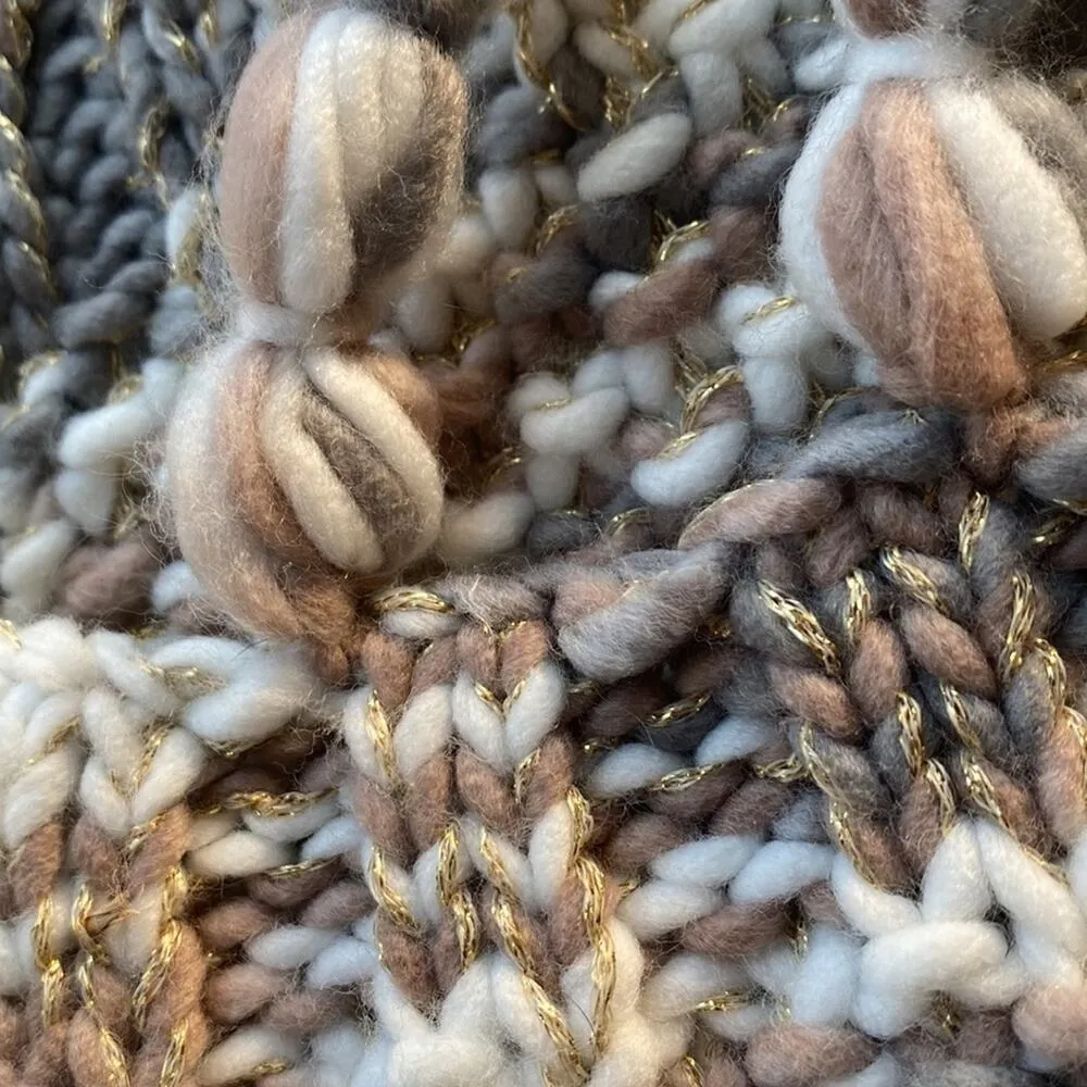 Thick chunky knit scarf tassels fringe colors mauve grey white gold metallic Tan - Image 4