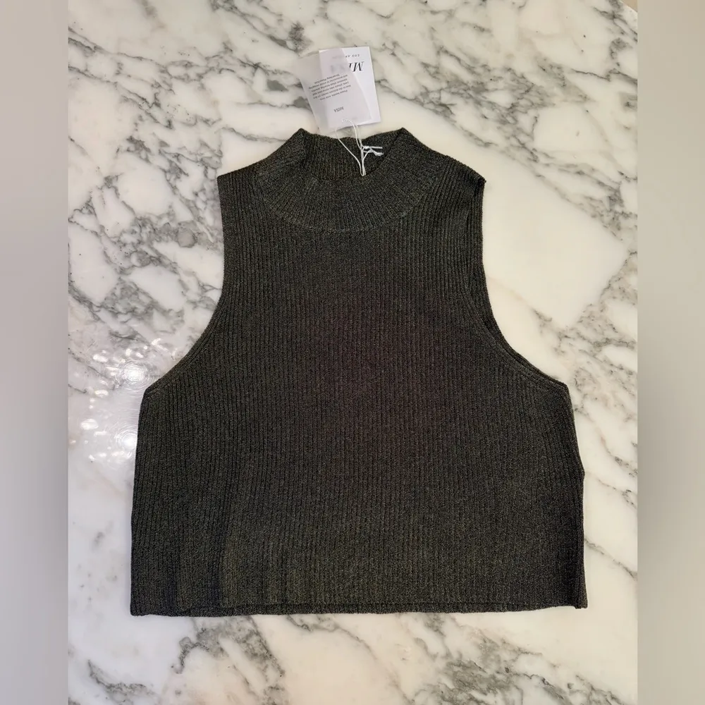 NWT MISA Los Angeles X REVOLVE Tanya Mock
Neck Crop Top in Gold - Sold Out - L - Image 2