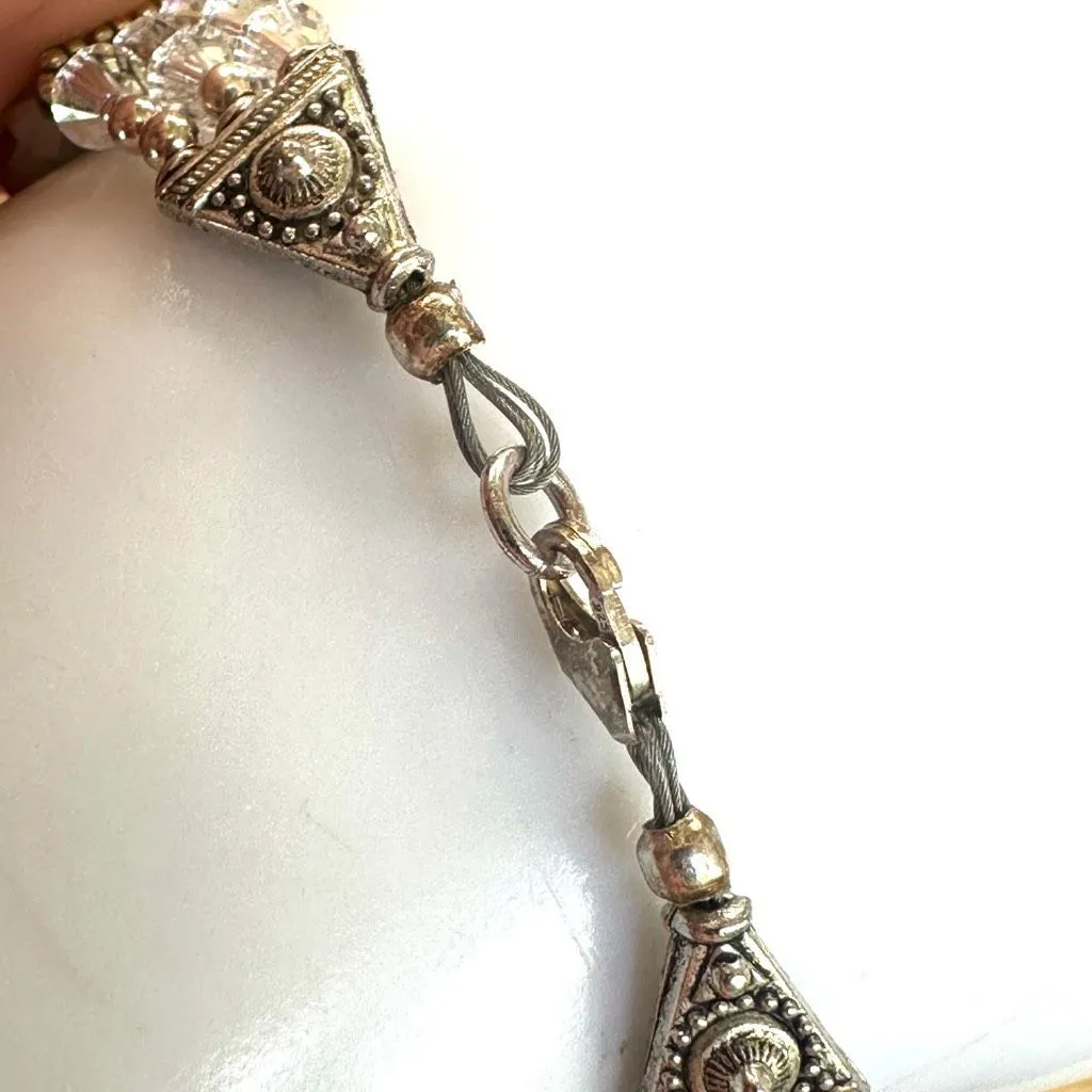 Sterling Clasp Crystal & Beaded Bracelet Silver - Image 6