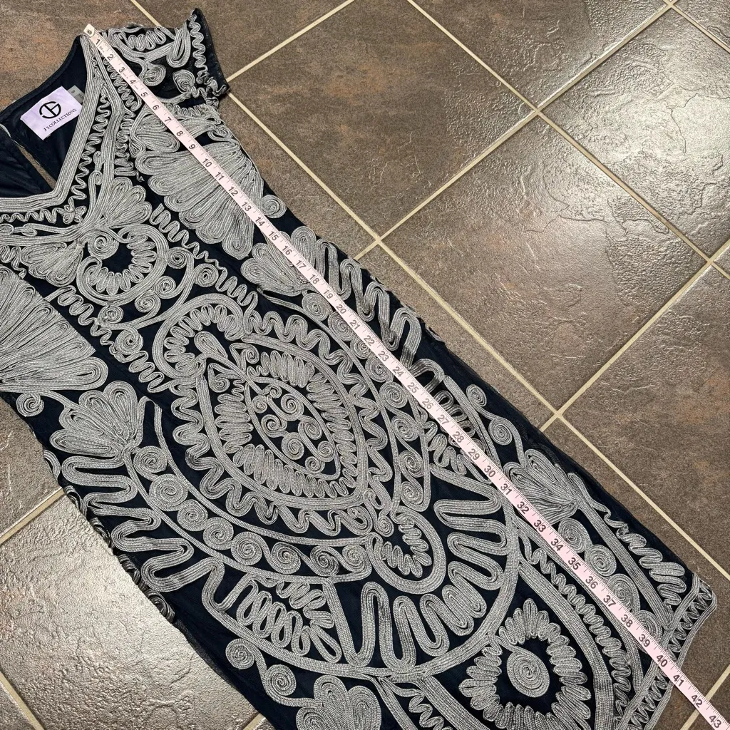 JS Collections Embroidered Mesh Short Sleeve Cocktail Dress Blue Gray 6 - Image 16